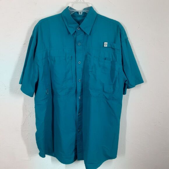 Reel Legends Adult Mens L Blue Vented Short Sleeve Fishing Shirt Outdoor Camp - Picture 1 of 10